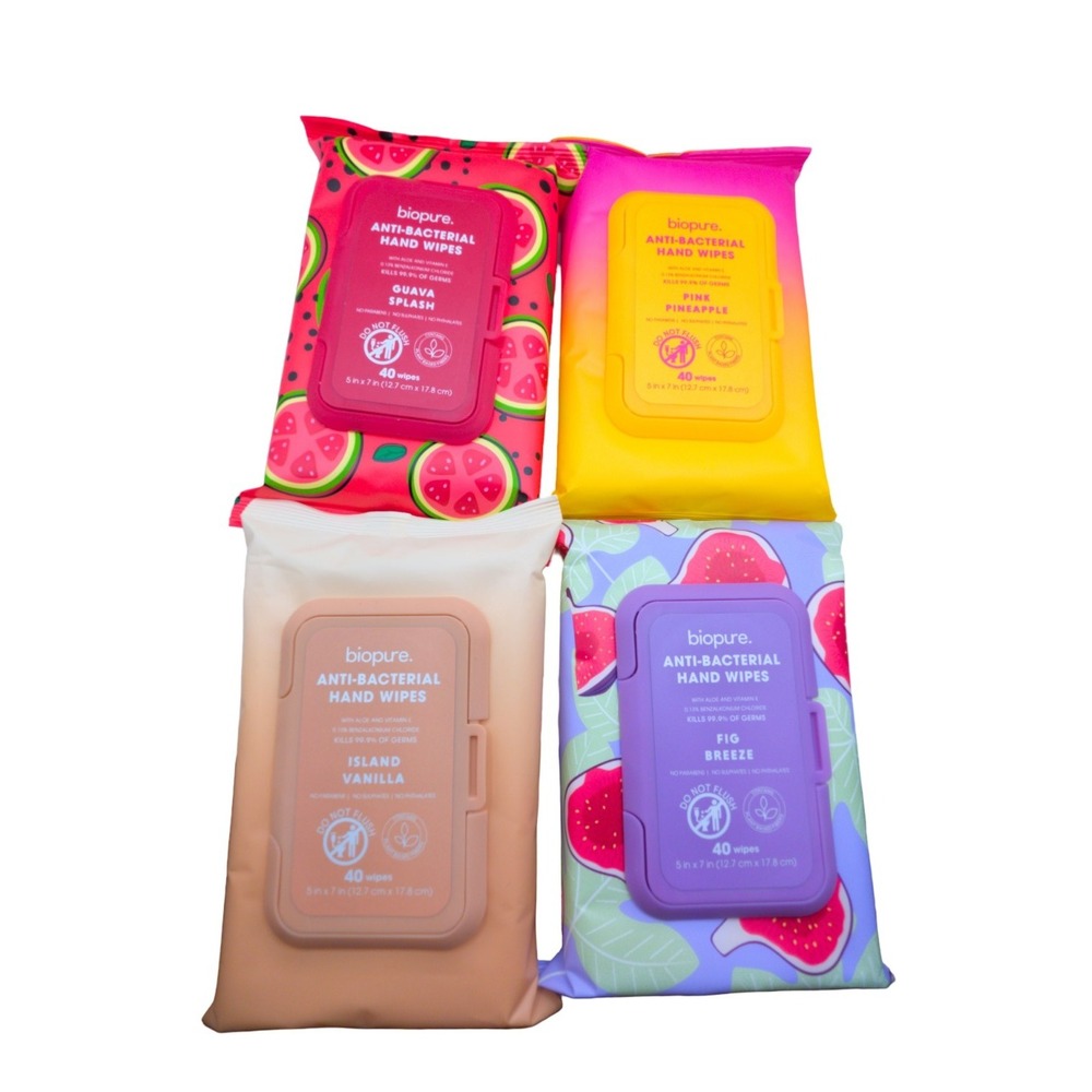 Biopure Anti-Bacterial Hand Wipes 4-Pack Assorted Scents 40 Wipes Each